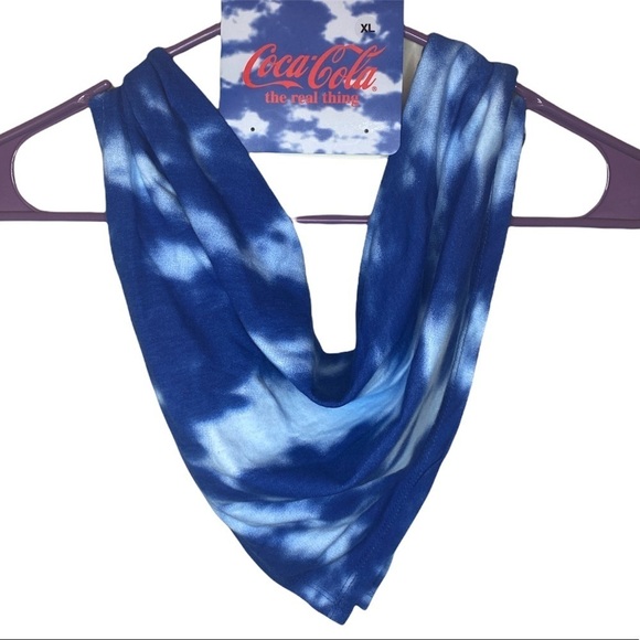 Coca Cola Women’s Crop Top T-shirt Red. Blue Tie Dye Oversized Size XL w/ Bandn. - Picture 5 of 7